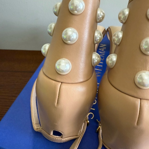 Stuart Weitzman nearlynude‎ sandal heels with pearls size 8.5 - Picture 7 of 7